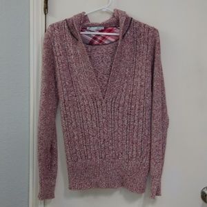 Maurices Pink Heather Hooded V-Neck Sweater